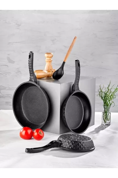 طقم مقالي بيلا المصبوب 3 قطع أسود  سم /  سم /  سم