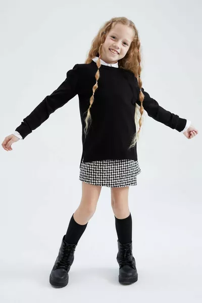 Girls' Black Crew Neck School Sweater