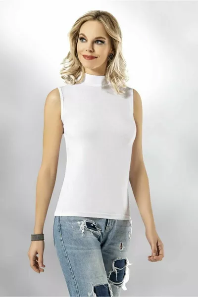 بلوزة نسائية بدون أكمام برقبة نصف عالية