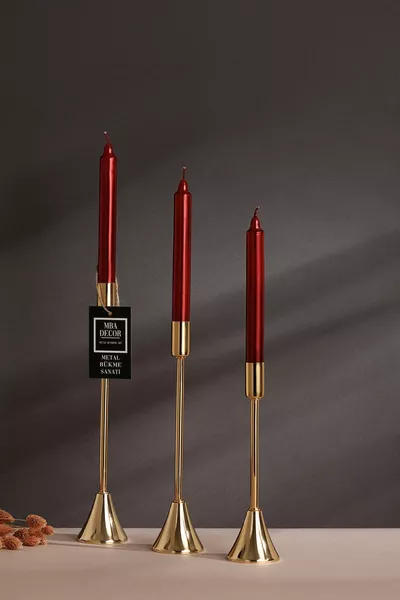 Bougie chandelier rouge triple Brillante, ne coule pas, corps métallique, première qualité, longue tige conique