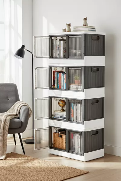 Multi-Purpose Stackable Foldable 4-Piece Anthracite Organizer Cabinet Set