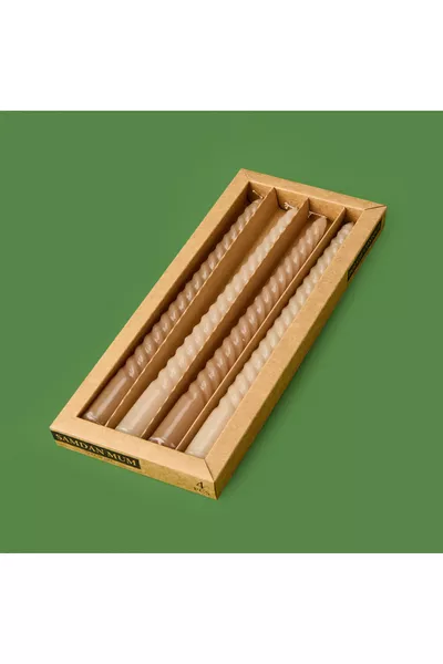 Lot de 4 Bougies Chandeliers Brillantes Torsadées - Marron / Beige -  cm