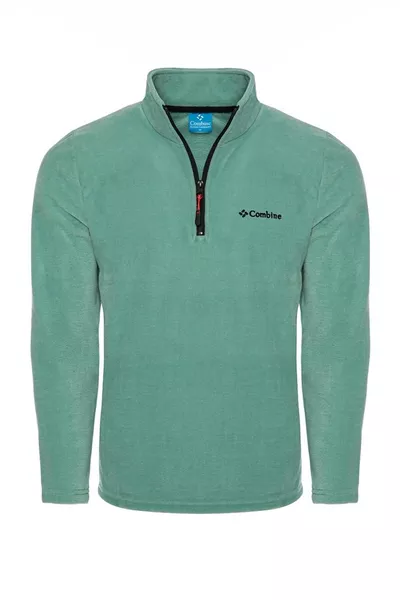 Men's Fleece in Pistachio Color with Half-Zip and Boat Neck for Outdoor
