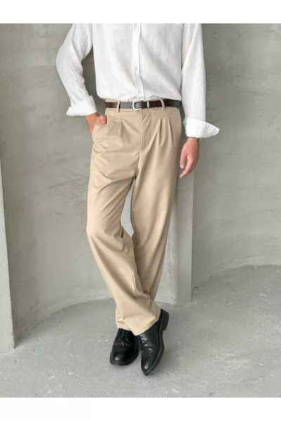 Herren Plissee Baggy-Schnitt Stoffhose