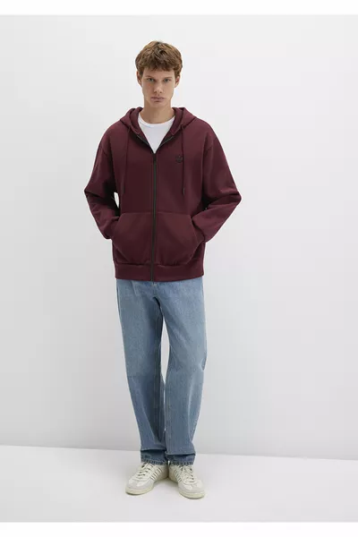 Бордовая базовая толстовка с капюшоном на молнии 