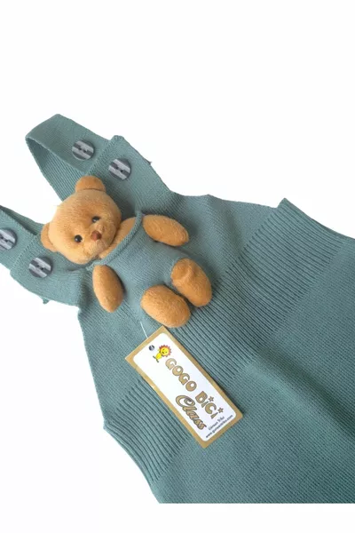 Salopette en tricot pour bébé et enfant avec boutons et ourson, couleur menthe