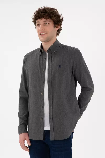Chemise Homme Basique Anthracite à Manches Longues 