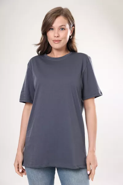 Super Quality Women's % Cotton Fume Anthracite Crew Neck Oversized Boyfriend T-shirt