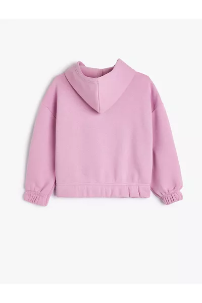 سويت شيرت بقبعة مع طبعة قطة وأكمام طويلة ومرصع بالترتر والفراء