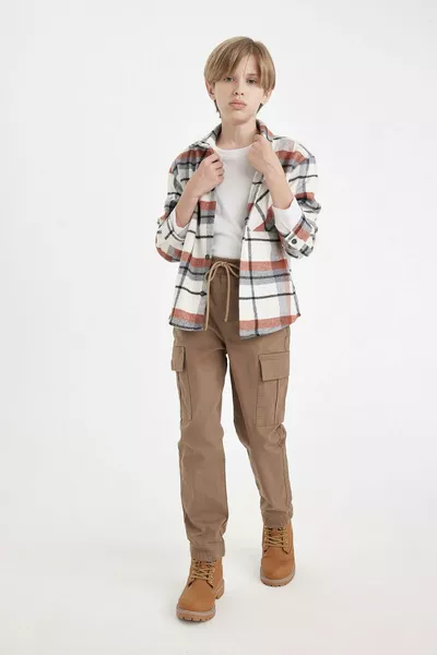 Boys' Gabardine School Pants with Cargo Pockets, Elastic Waist and Ankles AU
