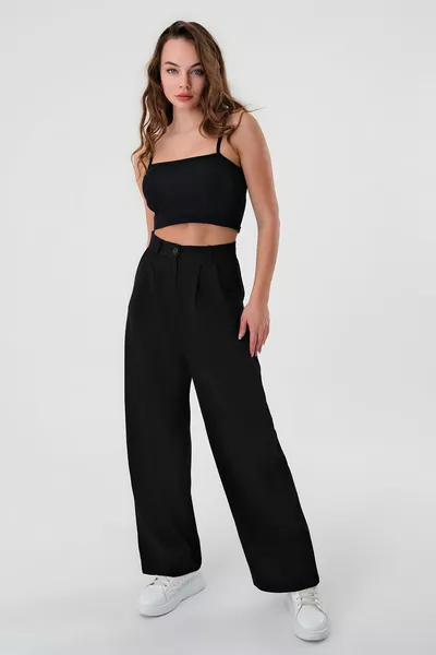 Zwarte Palazzo-broek met hoge taille voor dames