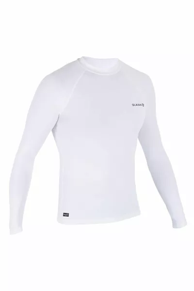 قميص ركوب الأمواج للرجال بأكمام طويلة يوفر حماية من الأشعة فوق البنفسجية - أبيض - 