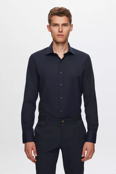 Slim Fit Navy Herringbone Shirt