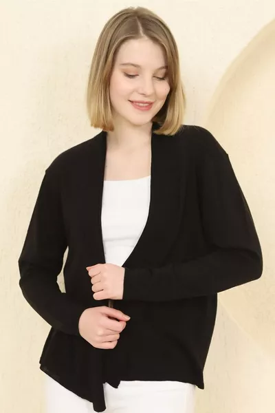 Дамска черна тънка жилетка от рипс трико