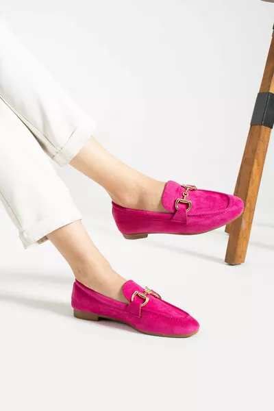 المرأة الفوشيا اللون مشبك التبعي مفصلة الباليه الشقق والأحذية