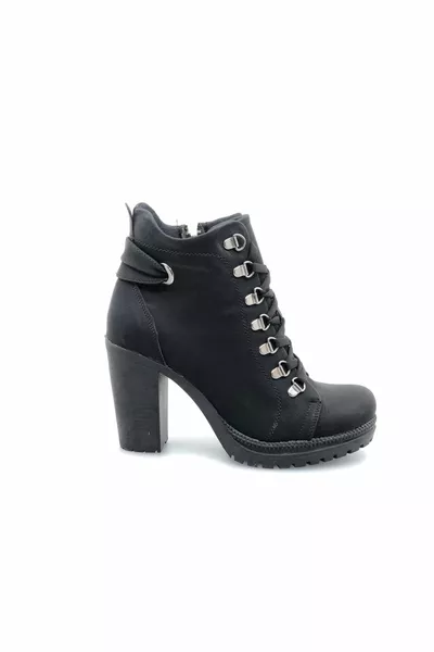Footed  High Heel Lace-Up Dameslaarzen ZWART