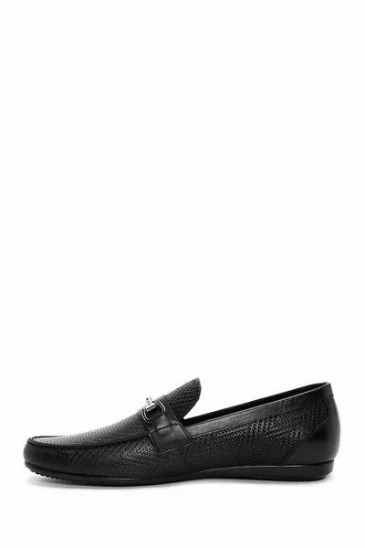 Men's Black Printed Leather Casual Loafer 
