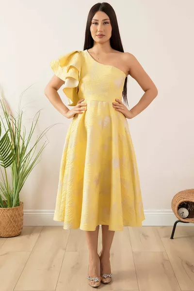 Robe à volants à paillettes à une épaule 