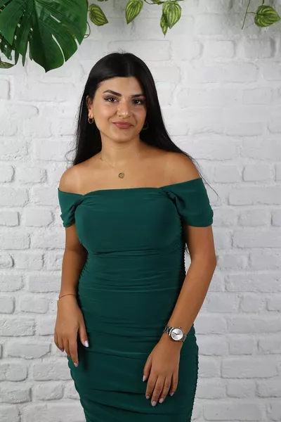 Abito da sera da donna drappeggiato con spalle scoperte verde smeraldo