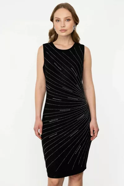 Women's Stone Printed Pencil Evening Dress Black