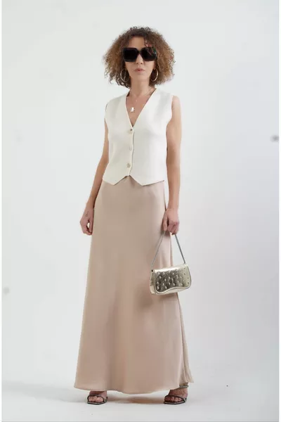 Beige Tok Satin Maxi Boy Skirt