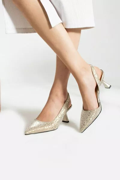 Women's Gold Heeled Stiletto Evening Shoes