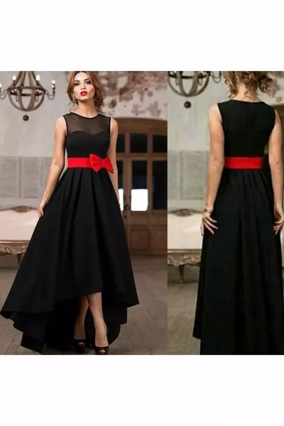 Abito da sera da donna in tulle nero e fiocco dettagliato