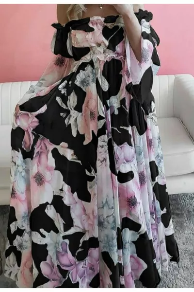 باستيل الأزهار منقوشة مادونا طوق طويل الشيفون اللباس