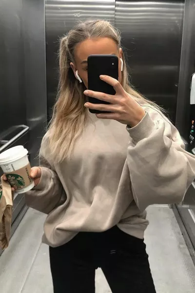 Sweat-shirt basique à col rond beige 