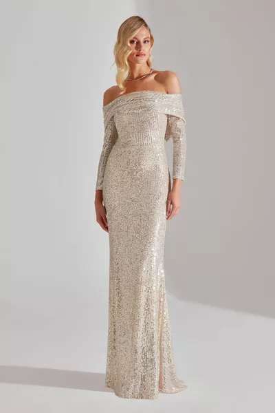 CLAIRE Paillettes Scintillante DORE Off-Spalle Abito da sposa