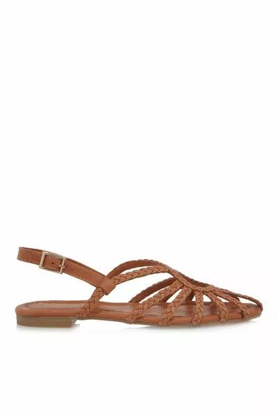 أنيقة جلد طبيعي جديلة الشعر عارضة الصنادل النسائية