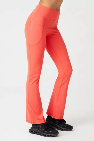 Koraal Hoge Taille Wrapper Dubbele Zak Spaanse Leggings Bootcut voor dames