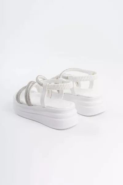 NINA Elasticated Stone Stripe Orthopedic Sole Women Sandals BT White