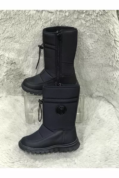 siyah dış metaryal paraşüt kumaş iç metaryal polar fermuarlı çoçok yağmur ve kar botu