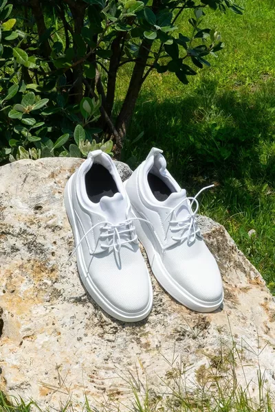 7 cm Height Increasing White Men's Sneakers With Hidden Heels
