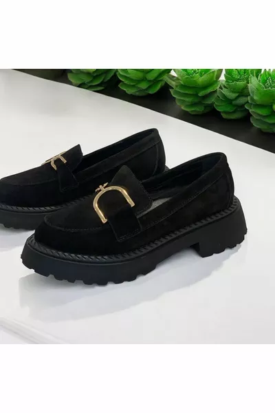 جلد طبيعي أسود من جلد الغزال سميك نعل المرأة المتسكع