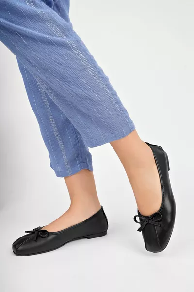 Echt Leer Zwarte Vrouwen Lederen Ballerflats 