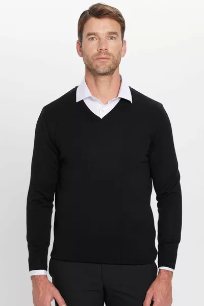 Maglione Slim Fit Donna Maglia Nera In Cotone Con Scollo A V Slim Fit