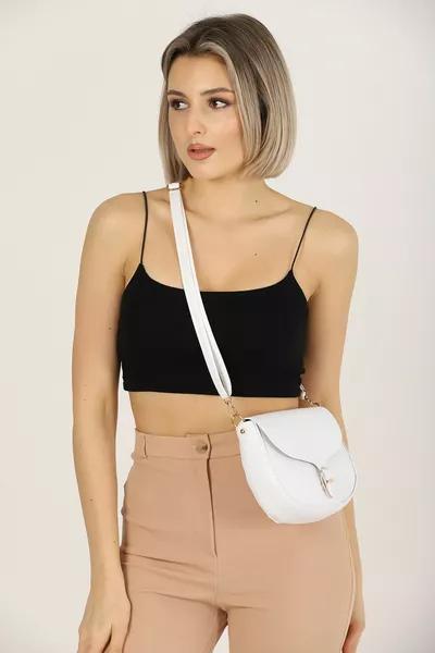 أبيض  حقيبة كتف كروس إغلاق مفاجئة بسيطة وأنيقة مع حزام قابل للتعديل L:  W:  G: 6