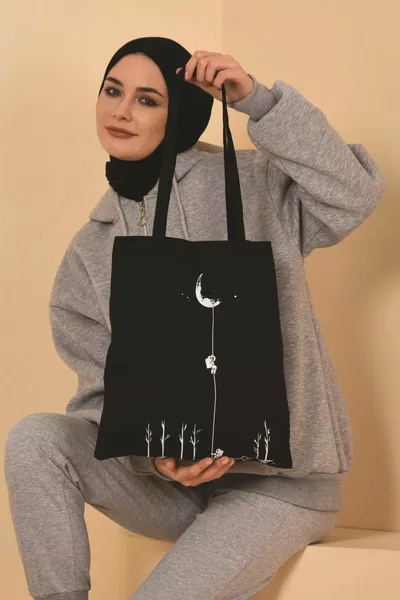 Astronaut Printed Black Tote Bag From Space (SINGLE-SIDED)