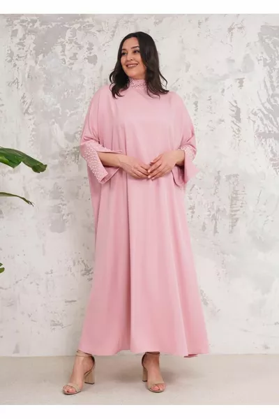 WOMEN'S JUDGE COLLAR AND SLEEVES PEARL EMBROIDERED COMFORTABLE FIT DRESS