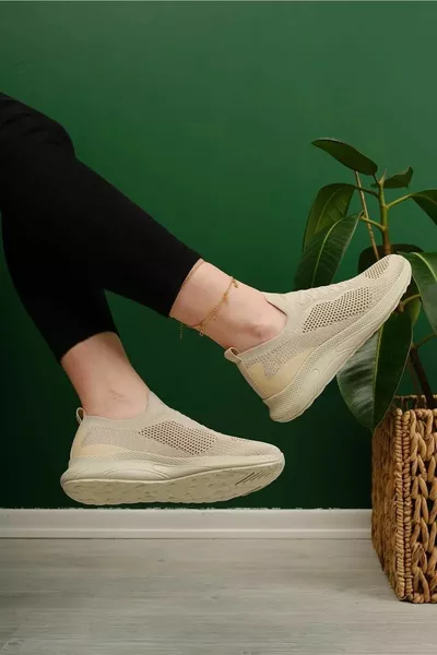 Beige - Новый сезон Трикотаж без шнуровки Женские кроссовки