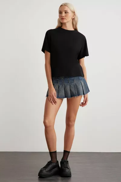 Lottie Damen % Bio-Baumwolle Regular Muster Rundhalsausschnitt Basic Kurzarm Schwarzes T-Shirt