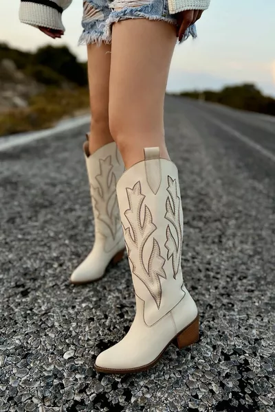 Fuoco ricamato lungo ginocchio sotto il ginocchio stivali da cowboy occidentali da donna