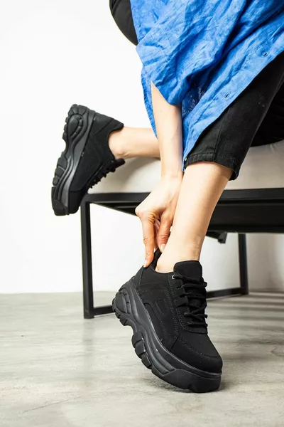 Casual Femmes Noir Suede Baskets Semelle Haute 6cm Confortable Léger Sneaker 