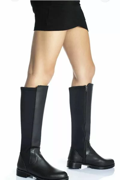 Stivali lunghi elasticizzati elasticizzati con cerniera in pelle sotto il ginocchio