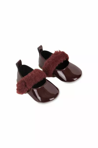 Bourgogne plumes velcro cuir verni bébé fille ballerines chaussures de premier 