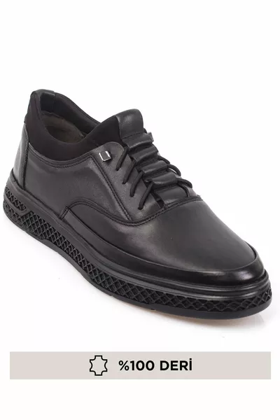 Noir - Cuir véritable, Chaussures de sport pour hommes en cuir sans lacets