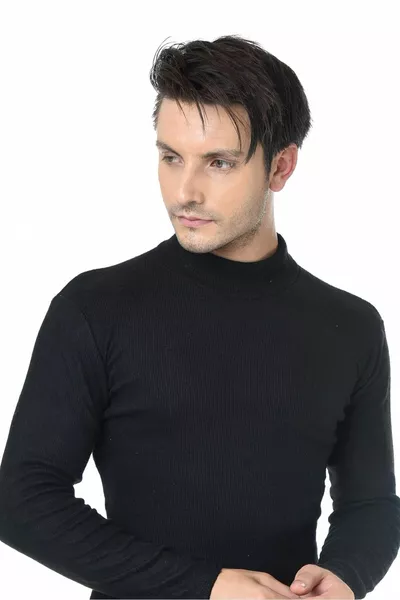 الرجال الأسود نصف الياقة المدورة سليم صالح سترة