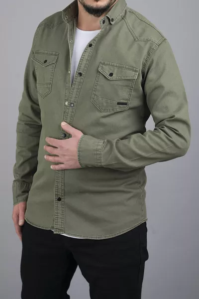 الرجال مفتوحة الكاكي سليم صالح ضيق صالح القطن الدنيم قميص